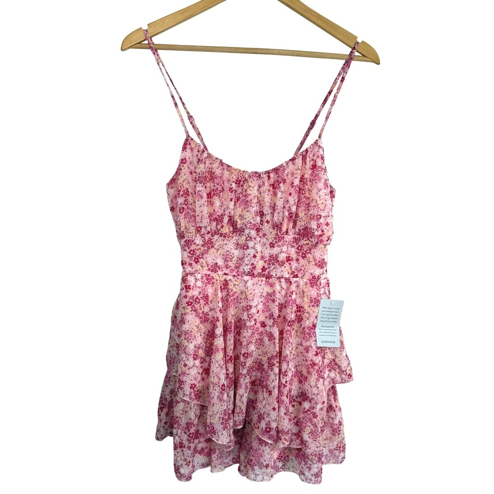 NWT Kenedik Floral Romper Pink Tiered‎ Chiffon Coquette Cottagecore Feminine M